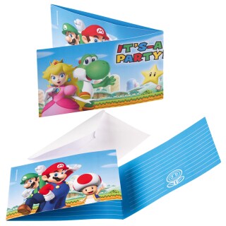 8 Einladungskarten mit Umschlägen Super Mario Brothers ca. 14 x 8 cm