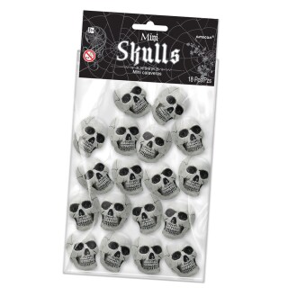 18 Mini-Totenköpfe Skull je ca. 5 cm hoch in grau-schwarz