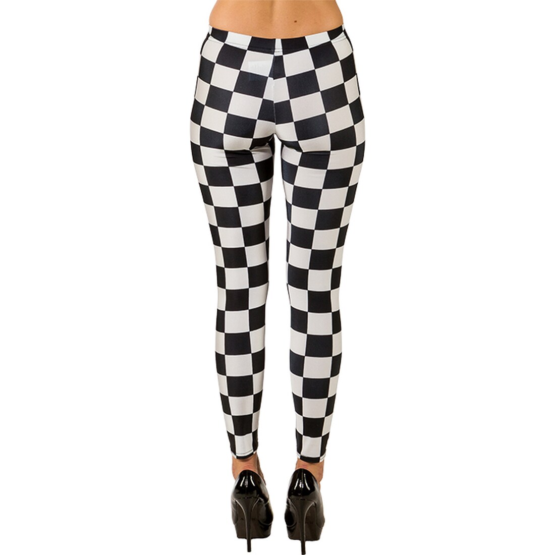 Damen Leggings Schachbrett-Muster Schwarz-Weiß L/XL - Mottoparty & Karneval