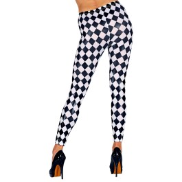 Attraktive Damen-Leggings Schachbrett-Muster Schwarz-Weiß S/M (36 - 42)