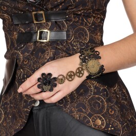 Steampunk-Armband mit verbundenem Ring Braun-Bronze