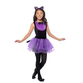 Süßes Kinder-Kostüm Katze Schwarz-Violett L, 10 - 12 Jahre, 145 - 158 cm