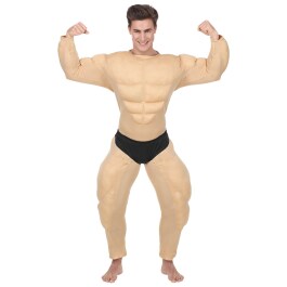 Witziger Muskel-Anzug Poser für Herren Hautfarben-Schwarz M (50)