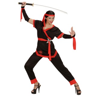 Schickes Ninja Damen-Kostüm Schwarz-Rot