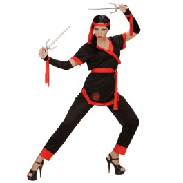 Schickes Ninja Damen-Kostüm Schwarz-Rot S (34/36)