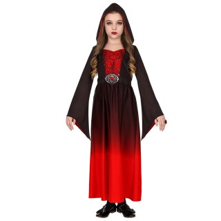 Gothic-Kleid mit Kapuze für Kinder Rot-Schwarz