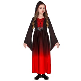 Gothic-Kleid mit Kapuze für Kinder Rot-Schwarz 140, 8 - 10 Jahre