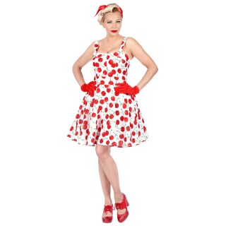 50er Jahre Rockabilly Kleid mit Kirschen für Frauen Weiß-Rot L (42/44)