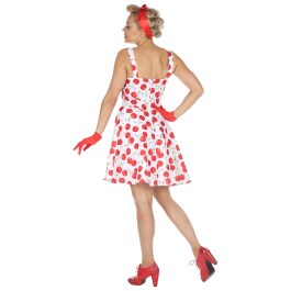 50er Jahre Rockabilly Kleid mit Kirschen für Frauen Weiß-Rot L (42/44)