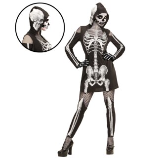 Skelett-Kostüm mit Kapuze Schwarz-Weiß L (42/44)