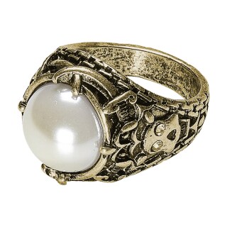 Piraten-Ring mit unechter Perle Gold-Weiß