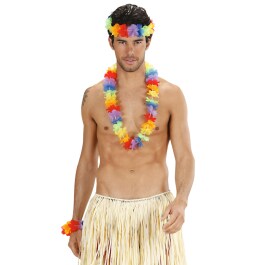 Kostüm-Set Hawaii mit Kette, Kopfschmuck & Armbändern Bunte 4-teilige Kombi