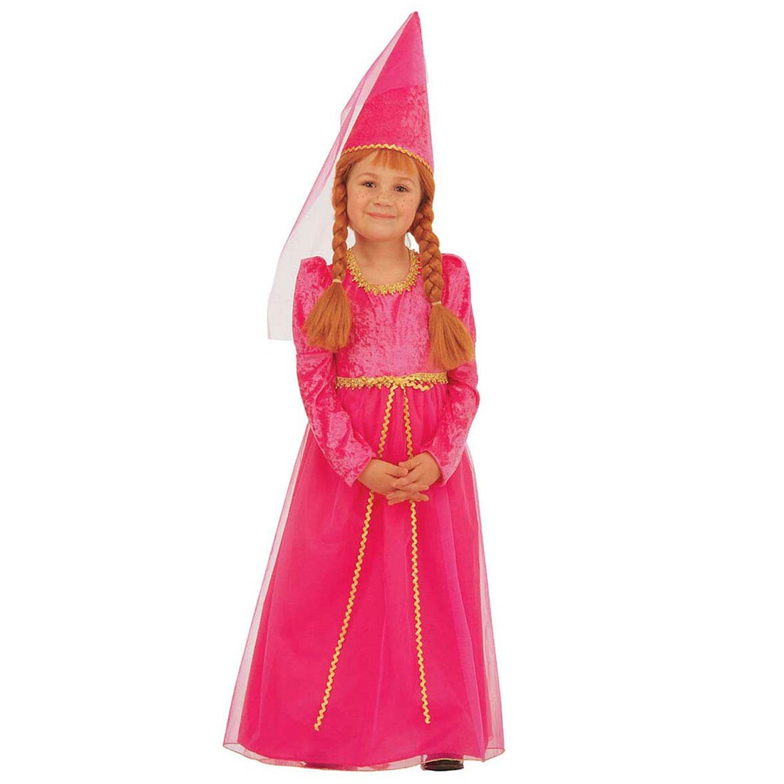 Mittelalter-Kostüm Für Mädchen – Prinzessinnenkleid Mit Kopfschmuck, Rot/grau, Inkl. Strasssteine