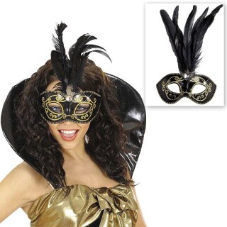 Venezianische Maske schwarz-gold Federmaske