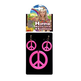 Peacezeichen Kette Halskette neon pink mit Ohrclips