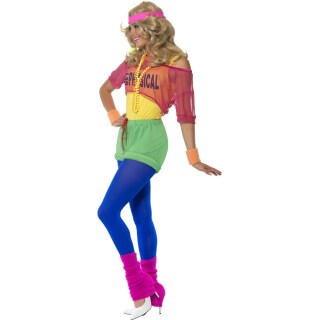 80er Jahre Kostüm Nena Kleid Aerobic Popstar Stirnband Damen 