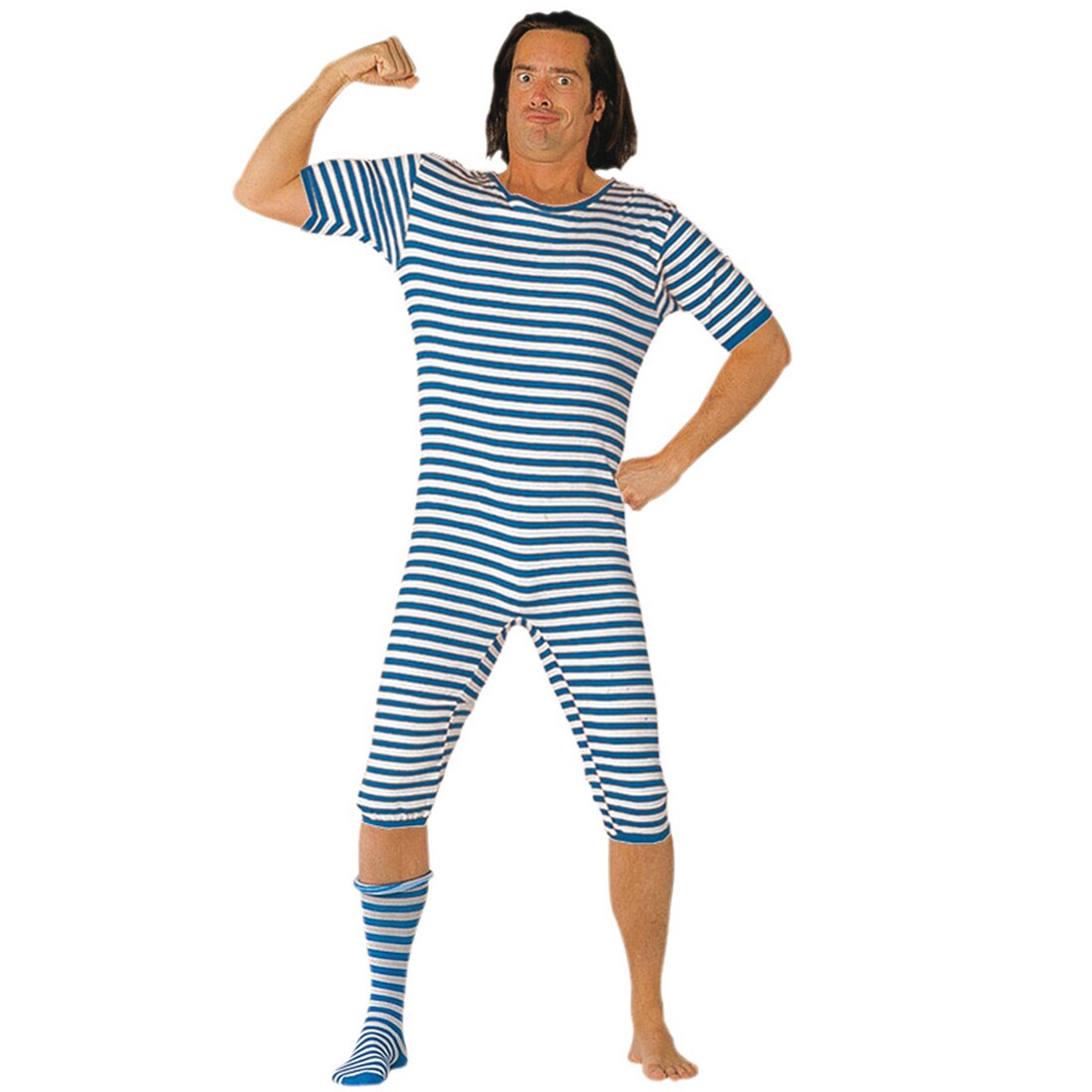 Witziger 20er Jahre Badeanzug Für Herren - Retro-Streifenlook Für Karneval & Mottoparty (Blau-Weiß, XL)