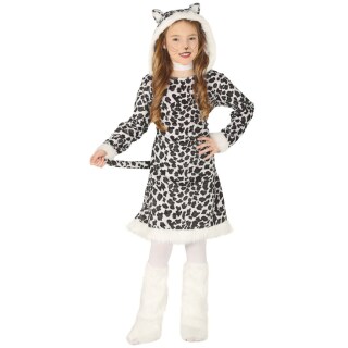 Süßes Leoparden-Kostüm für Mädchen Weiß-Schwarz 10 - 12 Jahre, 142 - 148 cm
