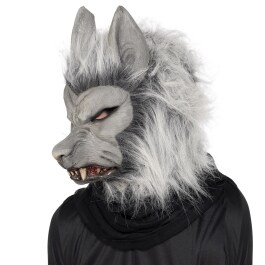 Gruselige Werwolf-Maske mit Fell Grau