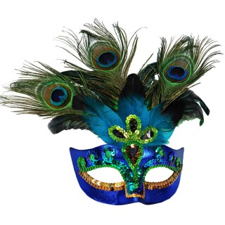 Grüne Spitzen-Maske Mit Pfauenfedern – Für Karneval, Halloween & Partys