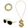 Rapper Kostüm-Set mit Goldkette, Armband & Sonnenbrille Gold