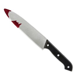 Blutiges Deko-Messer für Halloween Schwarz-Silber 30cm