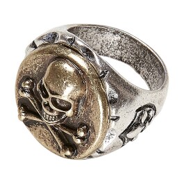 Angesagter Totenkopf-Ring mit Knochen Gold-Silber