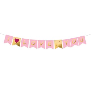 Romantische Wimpel-Kette I Love You Rosa 180x15cm