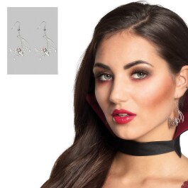 Elegante Vampir-Ohrringe mit Fledermaus Silber-Rot