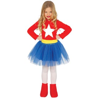 Cooles Supergirl-Kostüm für Mädchen Rot-Blau 5 - 6 Jahre, 110 - 115 cm