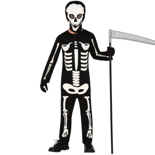 Schauriges Skelett Kostüm für Kinder Schwarz-Weiß 10 - 12 Jahre, 142 - 148 cm