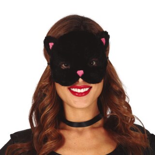 Plüschige Katzenmaske für Damen Schwarz