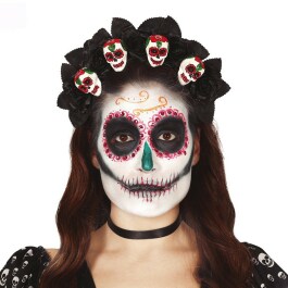 Schauriges La Catrina Diadem mit Totenköpfen