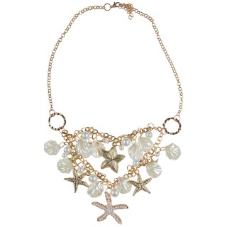 Zauberhafte Meerjungfrau Halskette mit Perlen Gold-Perlmuttfarben
