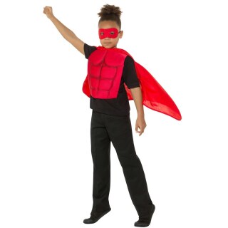 Superhelden-Umhang mit Maske & Brustpanzer Rot