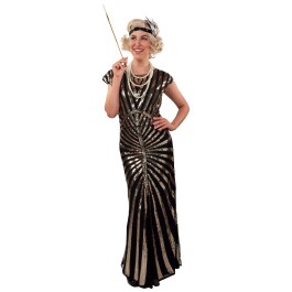 Edles langes Paillettenkleid Gatsby-Style für Damen Gold-Schwarz