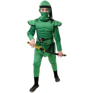 Coole Ninja-Verkleidung f&uuml;r Jungen Gr&uuml;n 128cm, 6-8 Jahre