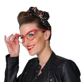 Angesagte Rockabilly Brille mit Polka Dots Weiß-Rot