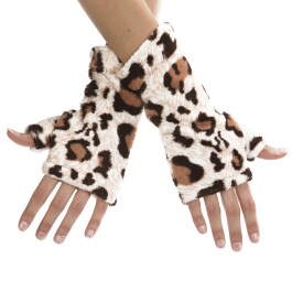 Kuschelige Leoparden Handschuhe ohne Finger Beige-Braun