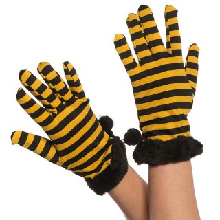 Gestreifte Bienen-Handschuhe mit Plüschrand Gelb-Schwarz