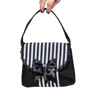 Elegante Gothic Handtasche mit Streifen Schwarz-Weiß 18x20cm