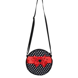 Gepunktete Damenhandtasche Rockabella mit Schleife Schwarz-Rot 18x18cm