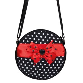 Gepunktete Damenhandtasche Rockabella mit Schleife Schwarz-Rot 18x18cm