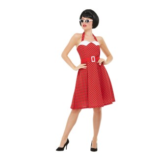 50er Jahre Rockabilly-Kostüm für Frauen Rot-Schwarz L (42/44)