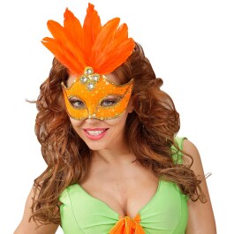 Brasilianische Karneval-Maske mit Federn Orange