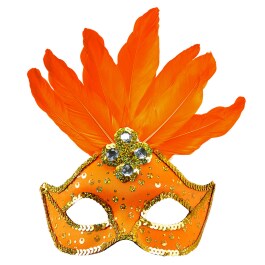 Brasilianische Karneval-Maske mit Federn Orange