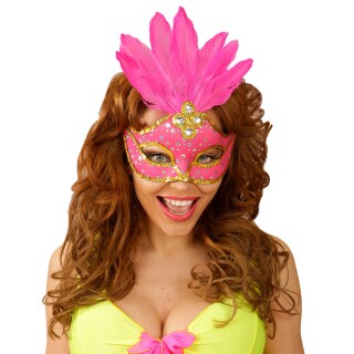 Brasilianische Karneval-Maske mit Federn Rosa