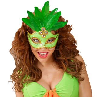 Brasilianische Karneval-Maske mit Federn Grün