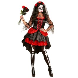 Dia de los Muertos Kostüm für Damen Schwarz-Rot...