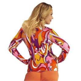 Knallige 70er Jahre Bluse mit Blumen Orange-Violett